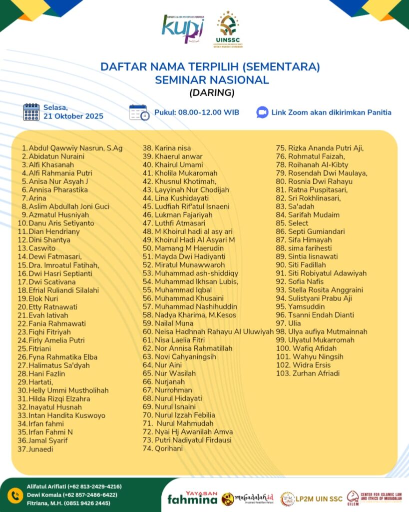 DAFTAR NAMA PESERTA TERPILIH (SEMENTARA) SEMINAR NASIONAL (DARING)